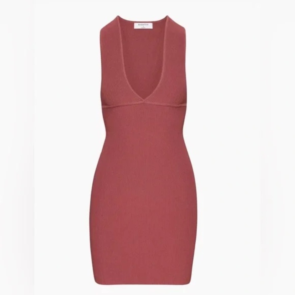 Aritzia Babaton Sculpt Knit V Neck Dress in Sundried Red